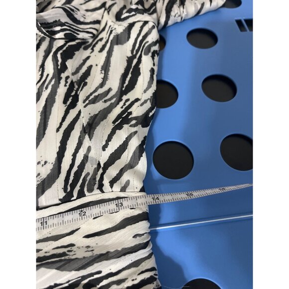 BARDOT Black White Ruched Zebra Print Long Sleeve Flared Hem|Party Dress  US 6 - Picture 12 of 14